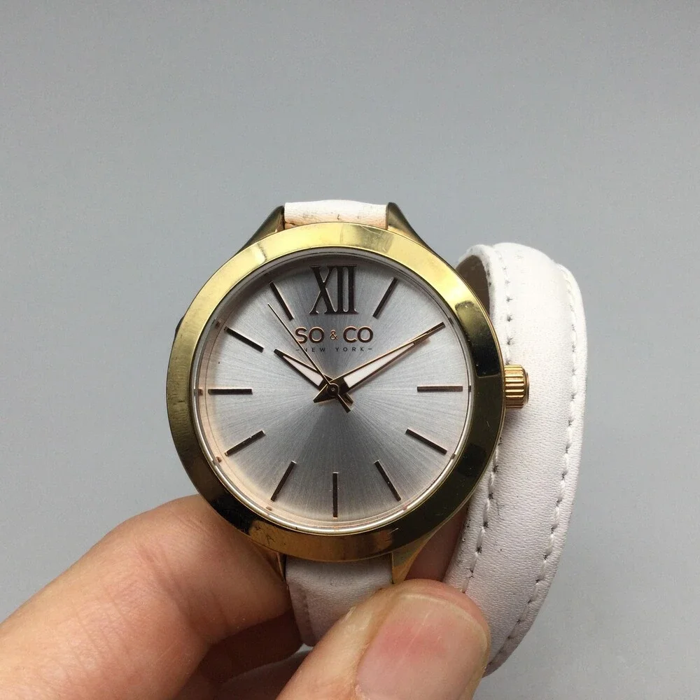 SO & CO New York Womens Wrap Watch 38mm Two Tone White Leather New Battery